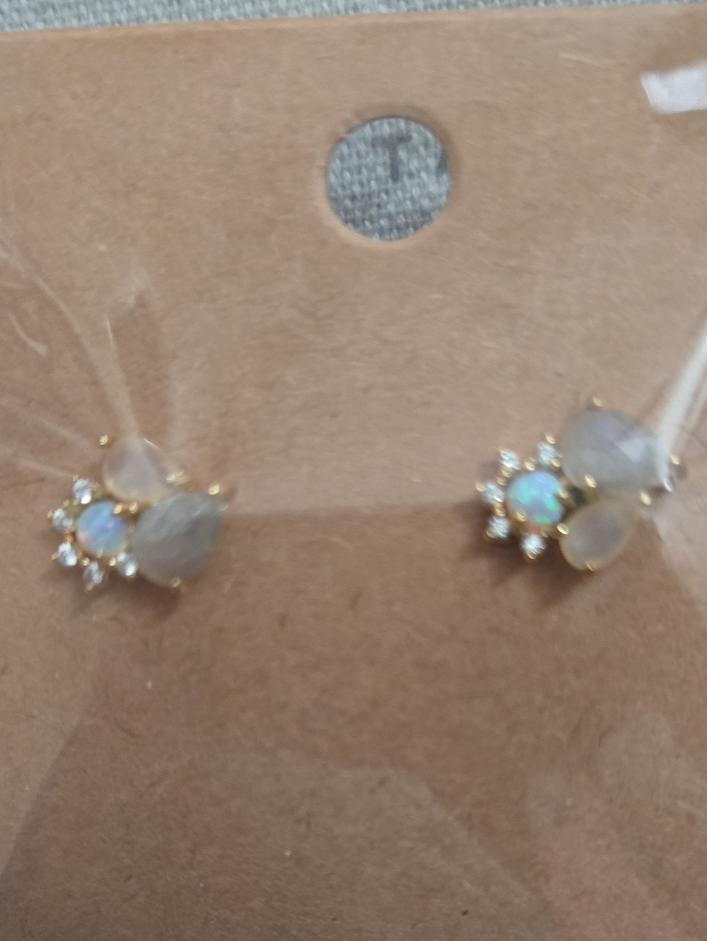 Tai Gold Tone Opal Accent Stud Earrings - Picture 4 of 4